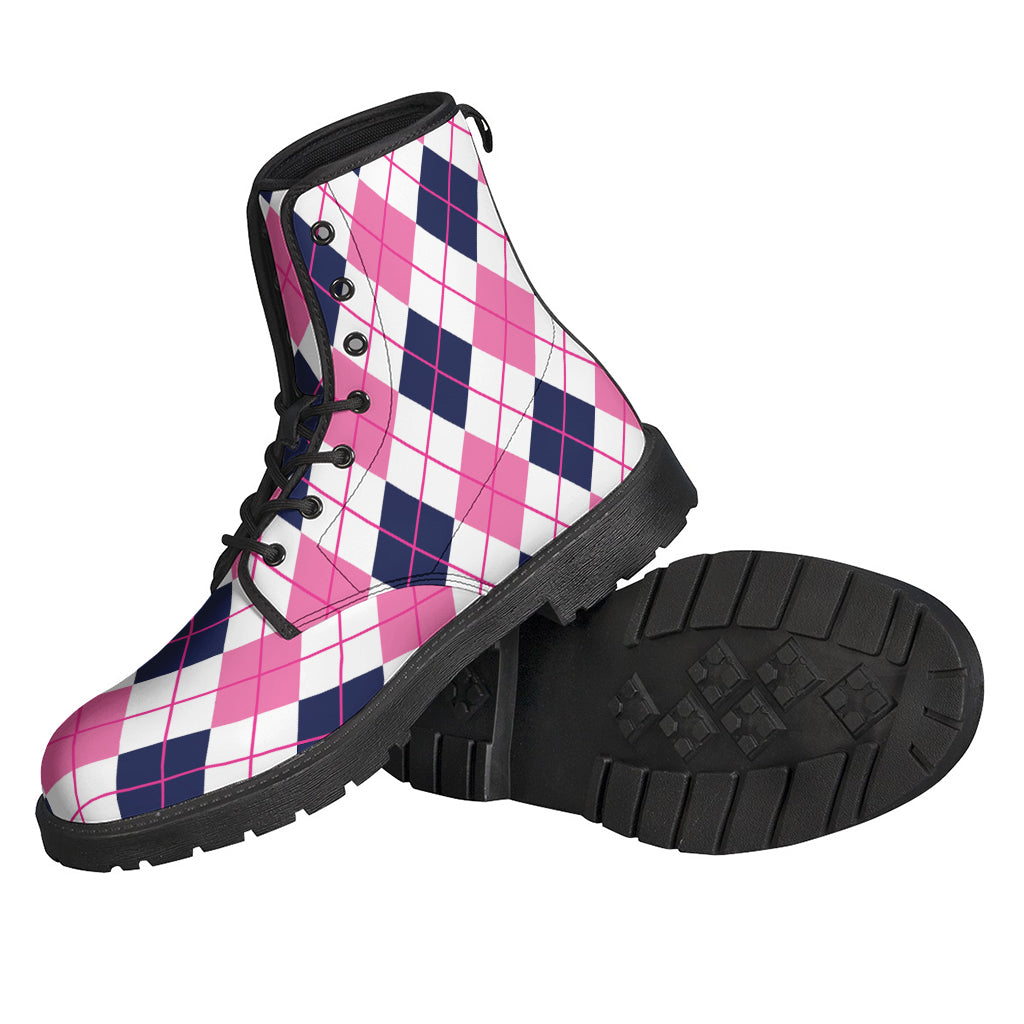 White Pink And Blue Argyle Pattern Print Backpack