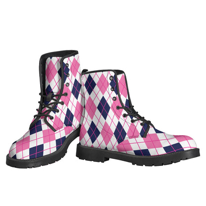 White Pink And Blue Argyle Pattern Print Backpack