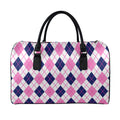 White Pink And Blue Argyle Pattern Print Leather Duffel Bag