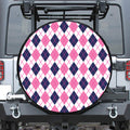 White Pink And Blue Argyle Pattern Print Leather Spare Tire Cover