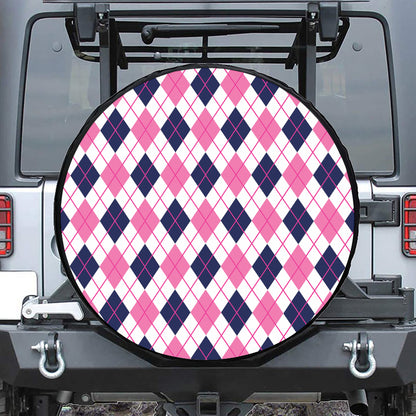 White Pink And Blue Argyle Pattern Print Leather Spare Tire Cover