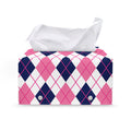 White Pink And Blue Argyle Pattern Print Leather Tissue Box Cover