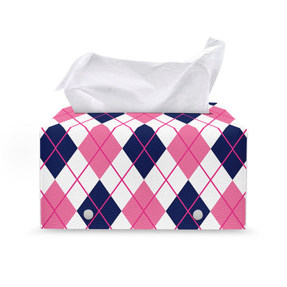 White Pink And Blue Argyle Pattern Print Leather Tissue Box Cover