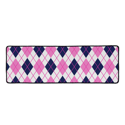 White Pink And Blue Argyle Pattern Print Long Kitchen Mat