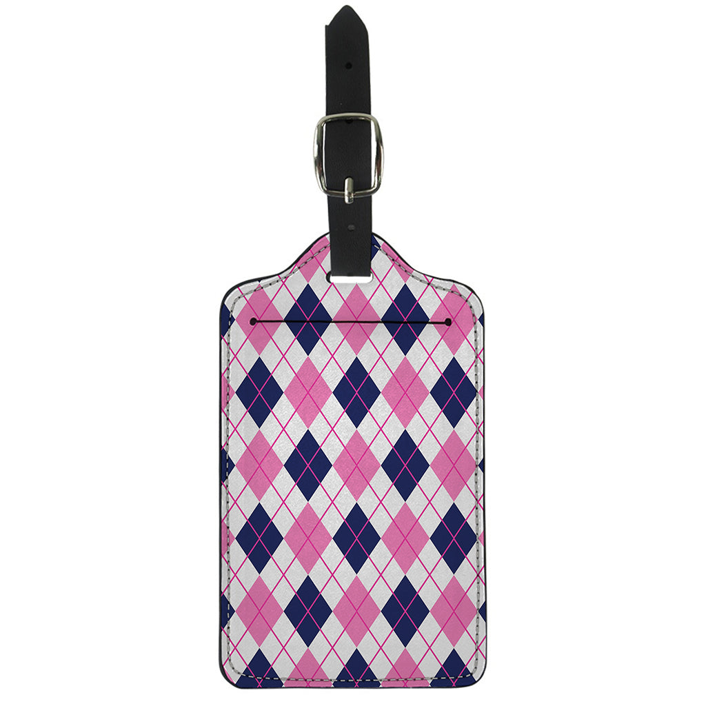 White Pink And Blue Argyle Pattern Print Luggage Tag