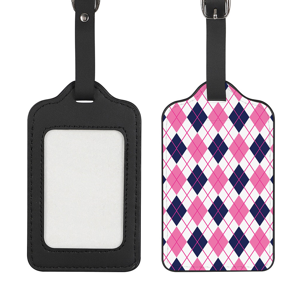 White Pink And Blue Argyle Pattern Print Luggage Tag