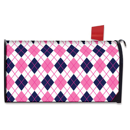 White Pink And Blue Argyle Pattern Print Mailbox Cover