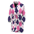 White Pink And Blue Argyle Pattern Print Men's Bathrobe