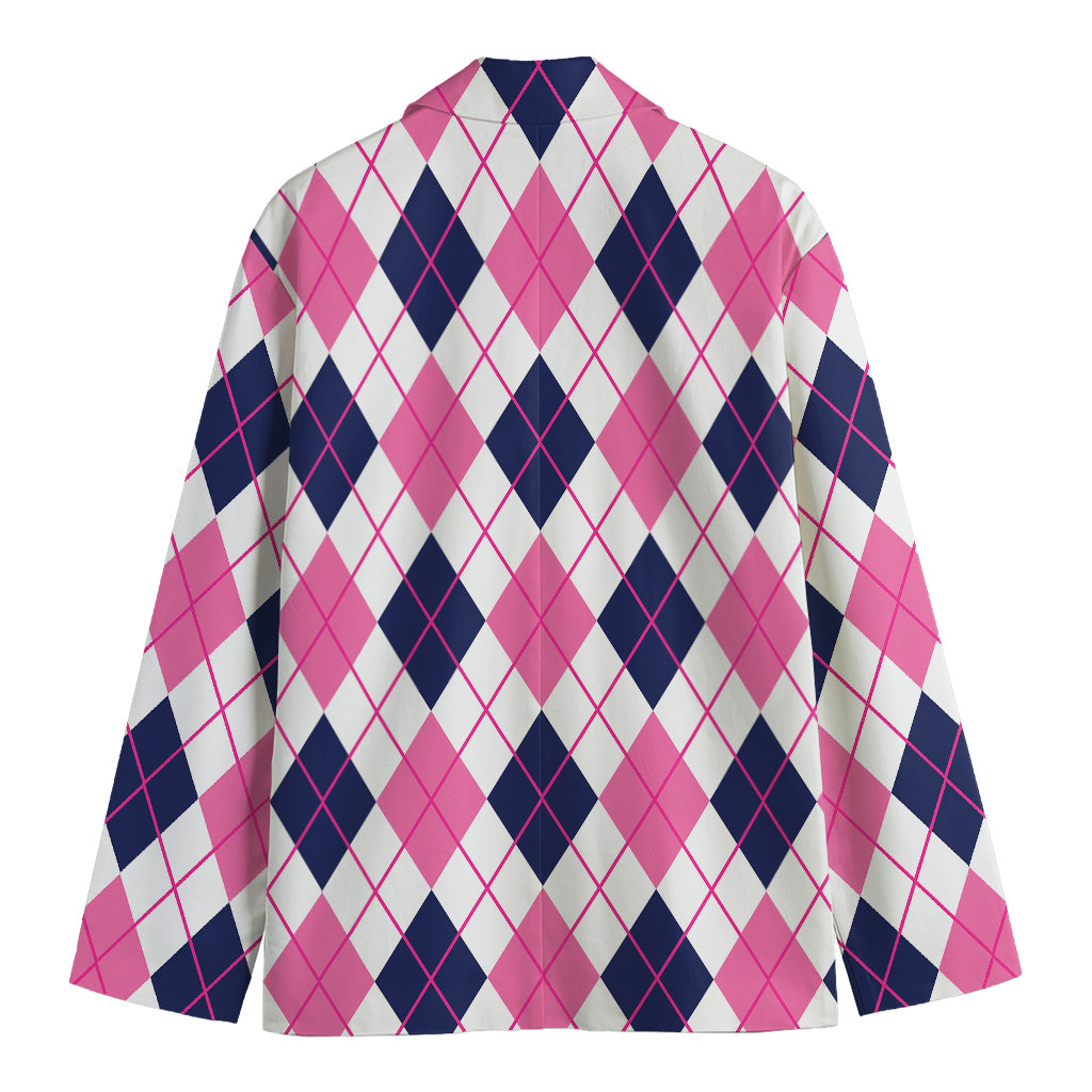 White Pink And Blue Argyle Pattern Print Men's Blazer