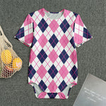 White Pink And Blue Argyle Pattern Print Men's Bodysuit