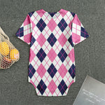 White Pink And Blue Argyle Pattern Print Men's Bodysuit