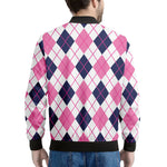 White Pink And Blue Argyle Pattern Print Men's Bomber Jacket