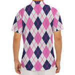 White Pink And Blue Argyle Pattern Print Men's Deep V-Neck Shirt