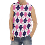 White Pink And Blue Argyle Pattern Print Men's Fitness Tank Top