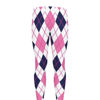 White Pink And Blue Argyle Pattern Print Men's leggings