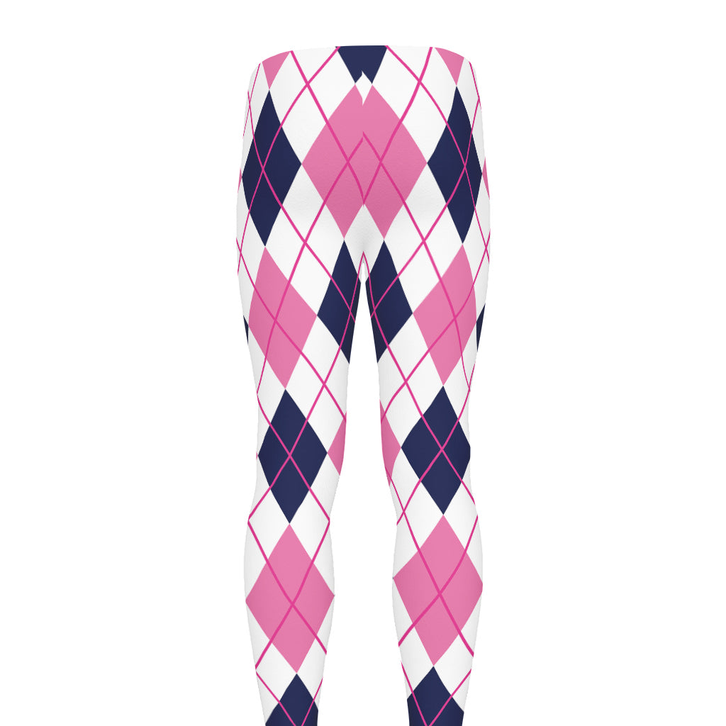 White Pink And Blue Argyle Pattern Print Men's leggings