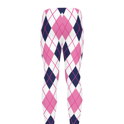 White Pink And Blue Argyle Pattern Print Men's leggings