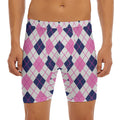 White Pink And Blue Argyle Pattern Print Men's Long Boxer Briefs