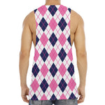 White Pink And Blue Argyle Pattern Print Men's Muscle Tank Top