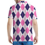 White Pink And Blue Argyle Pattern Print Men's Polo Shirt