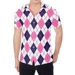 White Pink And Blue Argyle Pattern Print Men's Shirt