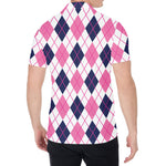 White Pink And Blue Argyle Pattern Print Men's Shirt