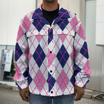 White Pink And Blue Argyle Pattern Print Men's Shirt Jacket