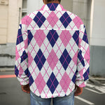 White Pink And Blue Argyle Pattern Print Men's Shirt Jacket