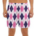 White Pink And Blue Argyle Pattern Print Men's Split Running Shorts