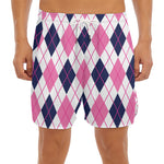 White Pink And Blue Argyle Pattern Print Men's Split Running Shorts