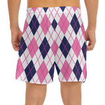 White Pink And Blue Argyle Pattern Print Men's Split Running Shorts