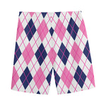 White Pink And Blue Argyle Pattern Print Men's Sports Shorts