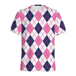 White Pink And Blue Argyle Pattern Print Men's Sports T-Shirt