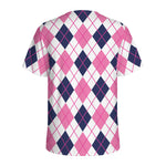 White Pink And Blue Argyle Pattern Print Men's Sports T-Shirt
