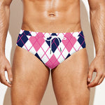 White Pink And Blue Argyle Pattern Print Men's Swim Briefs
