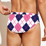 White Pink And Blue Argyle Pattern Print Men's Swim Briefs