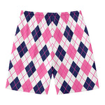 White Pink And Blue Argyle Pattern Print Men's Swim Trunks