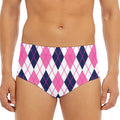 White Pink And Blue Argyle Pattern Print Men's Triangle Swim Briefs