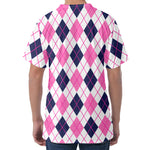 White Pink And Blue Argyle Pattern Print Men's Velvet T-Shirt