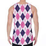 White Pink And Blue Argyle Pattern Print Men's Velvet Tank Top