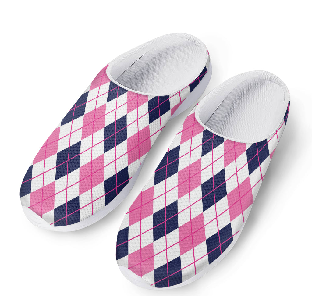 White Pink And Blue Argyle Pattern Print Mesh Casual Shoes