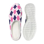 White Pink And Blue Argyle Pattern Print Mesh Casual Shoes