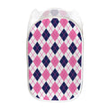 White Pink And Blue Argyle Pattern Print Mesh Laundry Hamper