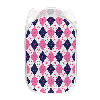 White Pink And Blue Argyle Pattern Print Mesh Laundry Hamper