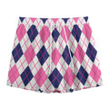White Pink And Blue Argyle Pattern Print Mesh Shorts