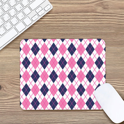 White Pink And Blue Argyle Pattern Print Mouse Pad