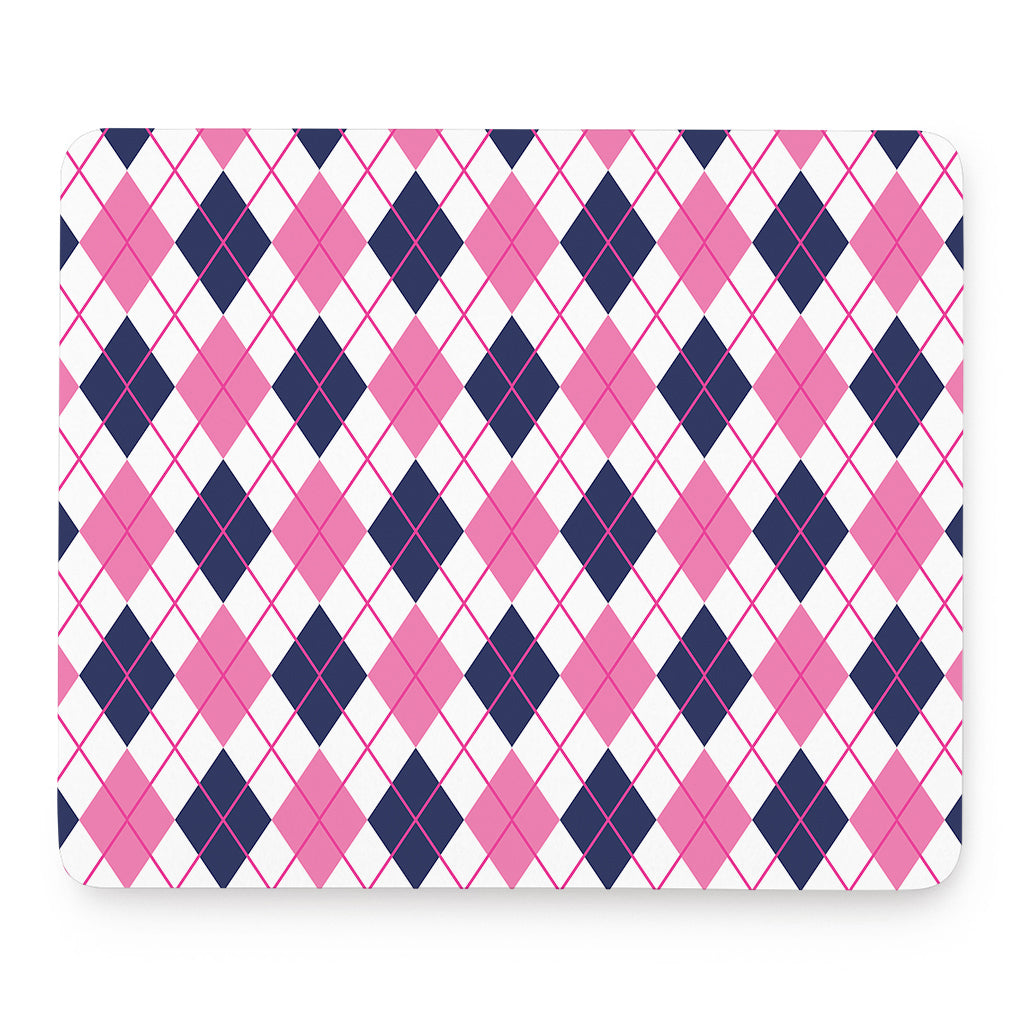 White Pink And Blue Argyle Pattern Print Mouse Pad