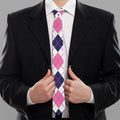 White Pink And Blue Argyle Pattern Print Necktie