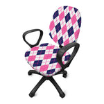 White Pink And Blue Argyle Pattern Print Office Chair Cover