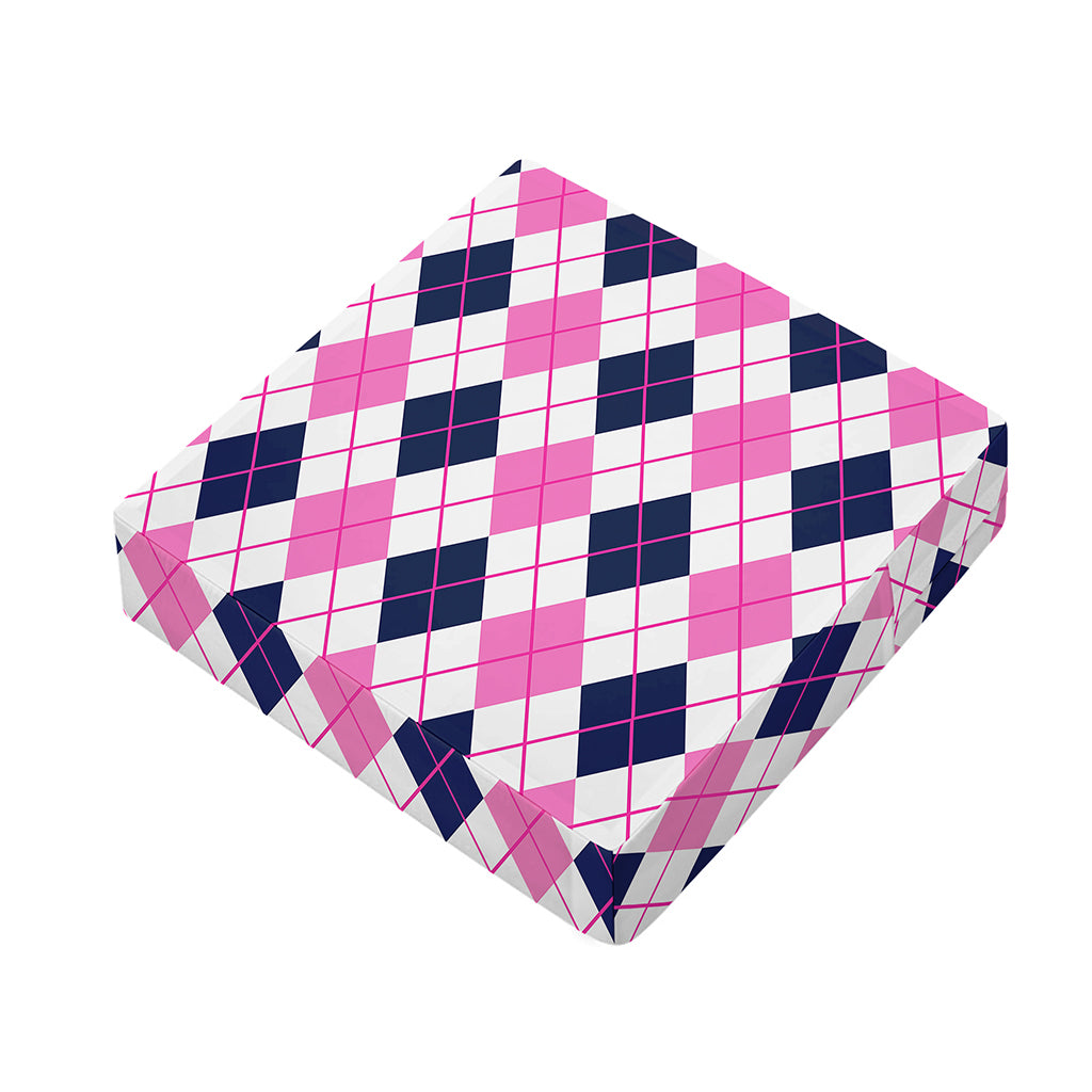White Pink And Blue Argyle Pattern Print Outdoor Seat Cushion Cover